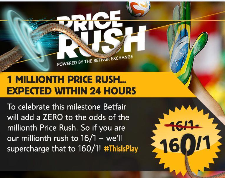 Betfair Price Rush: One millionth Rush expected during Brazil v Colombia